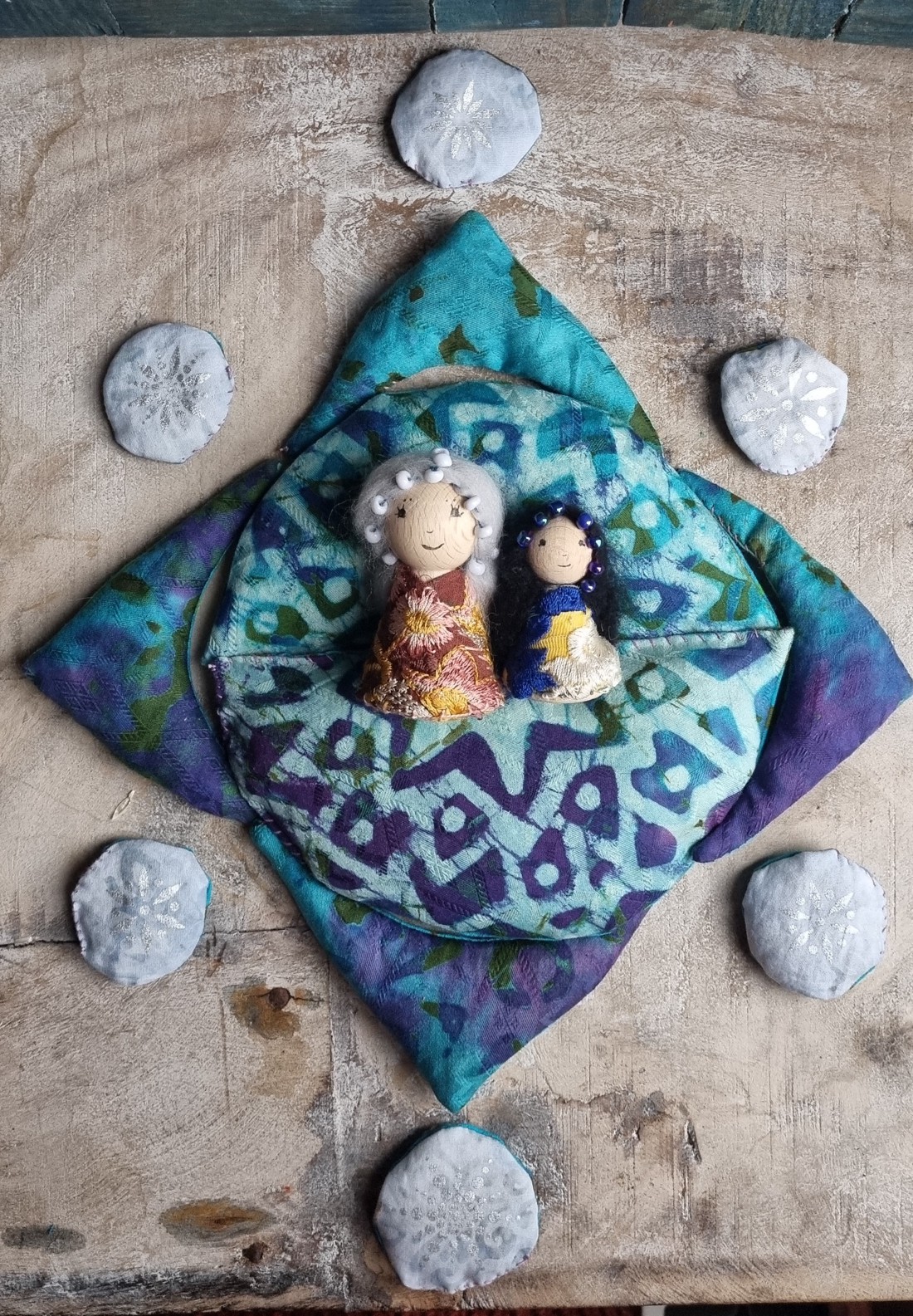 Pescari cu fulgi de zăpadă ( plapumă textilă pentru copii ) - jucării și echipamente pentru copii - jocuri de gândire - curcubeu montessori, jocuri waldorf - Artynos.ro