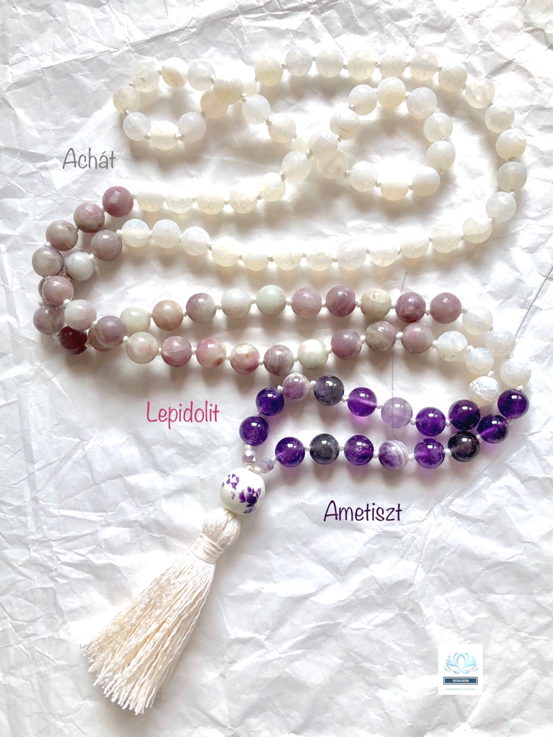 Colier cu minerale de agat, lepidolit și ametist, bijuterii cu minerale -  - Artynos.ro