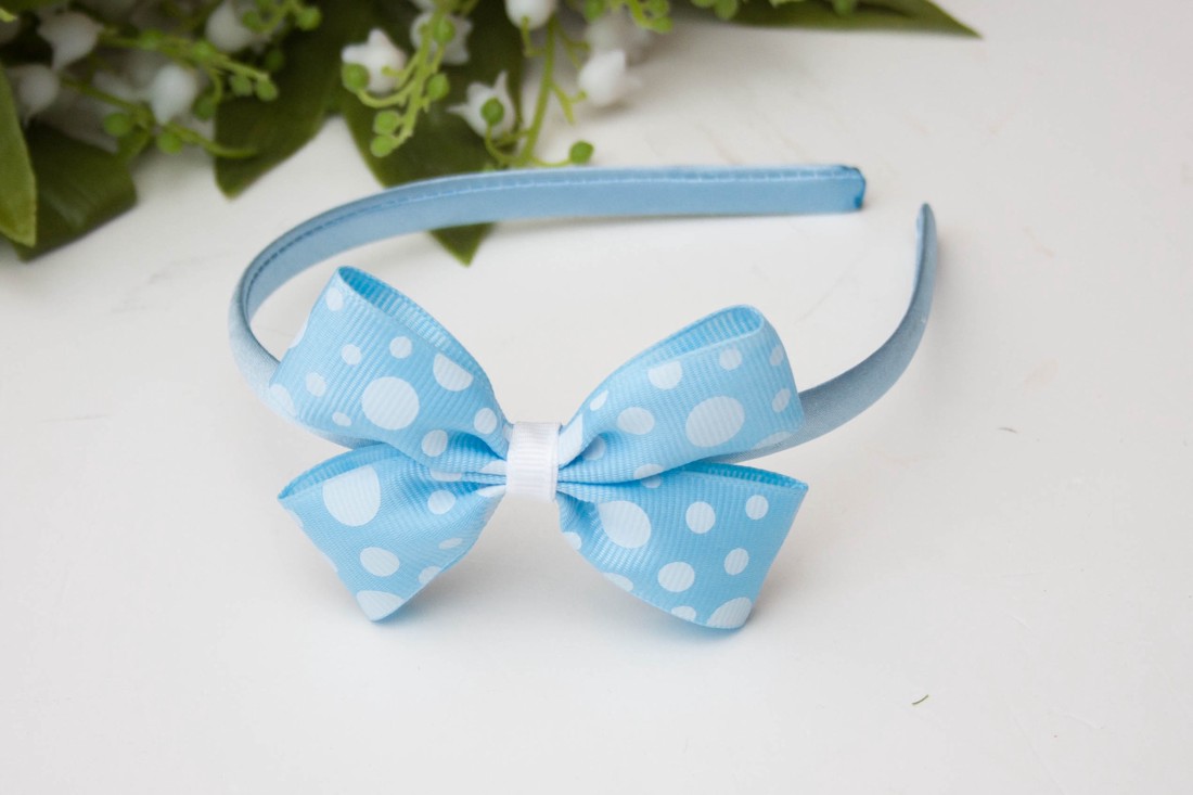 Masnis bentiță de păr cravată de păr - albastru deschis puncte polka -  - Artynos.ro