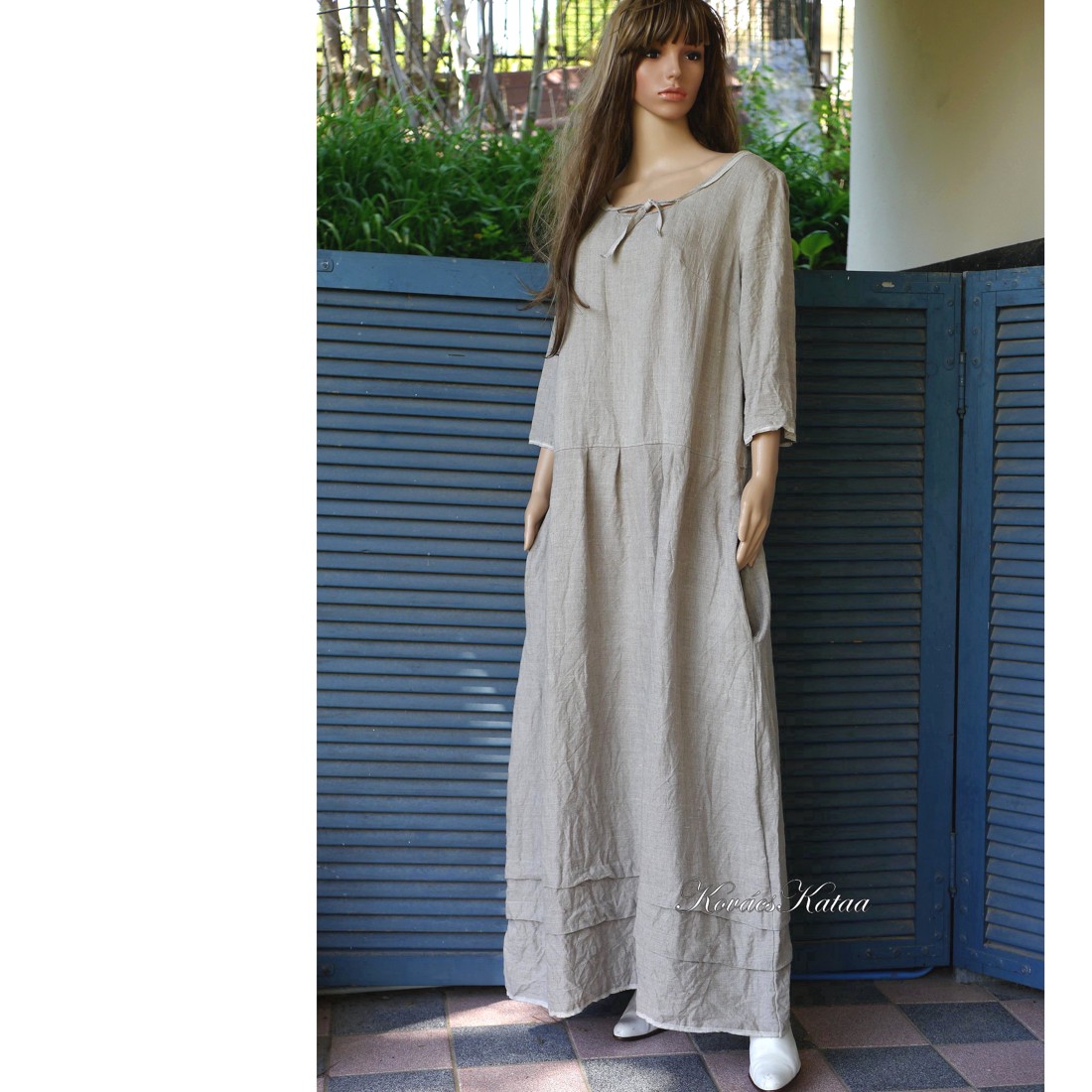 VICA - rochie cu mânecă lungă din in - îmbrăcăminte și modă - haine damă - rochie, dintr-o bucată - Artynos.ro