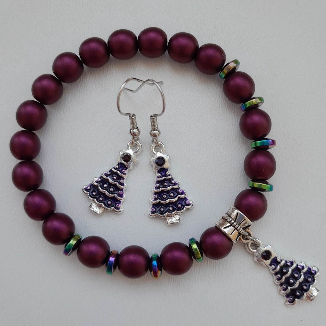 Set de bijuterii cu brad de Crăciun - brățară, cercei -  - Artynos.ro