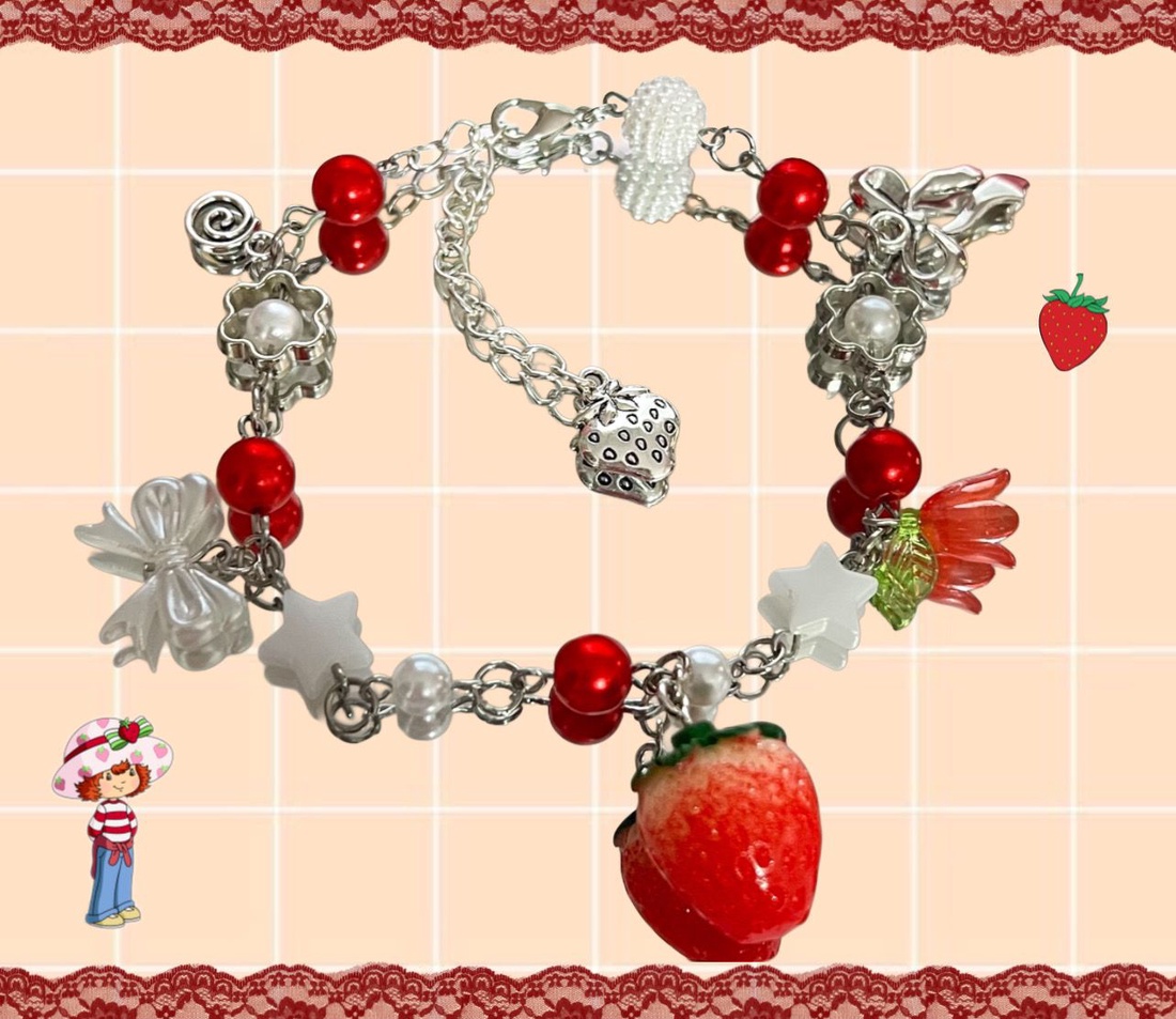 Bratara handmade Strawberry Shortcake - bijuterii - brățări - brățări din mărgele - Artynos.ro