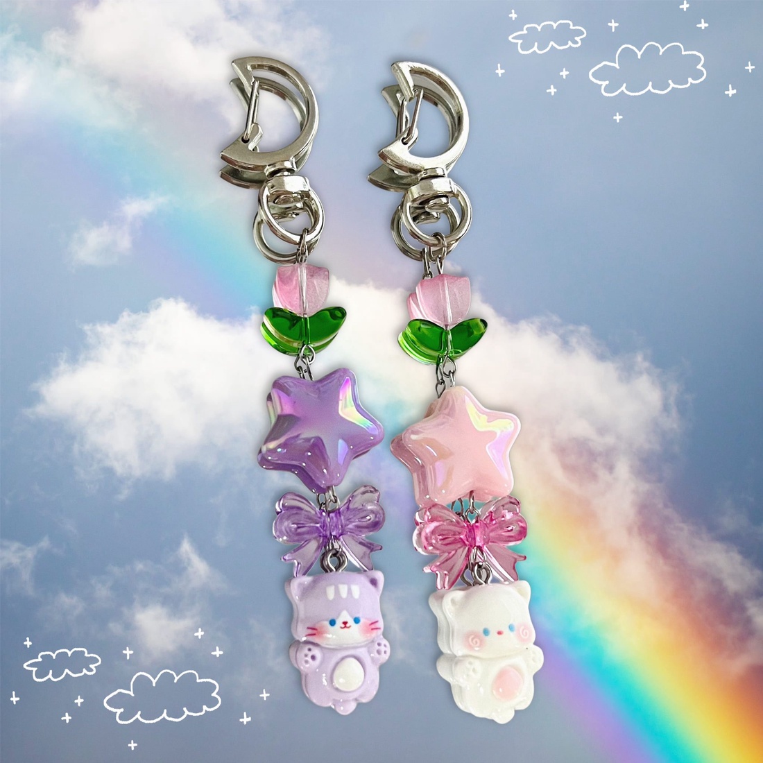 Brelocuri handmade Pastel Cats - genți și portofele - accesorii genți - breloc - Artynos.ro