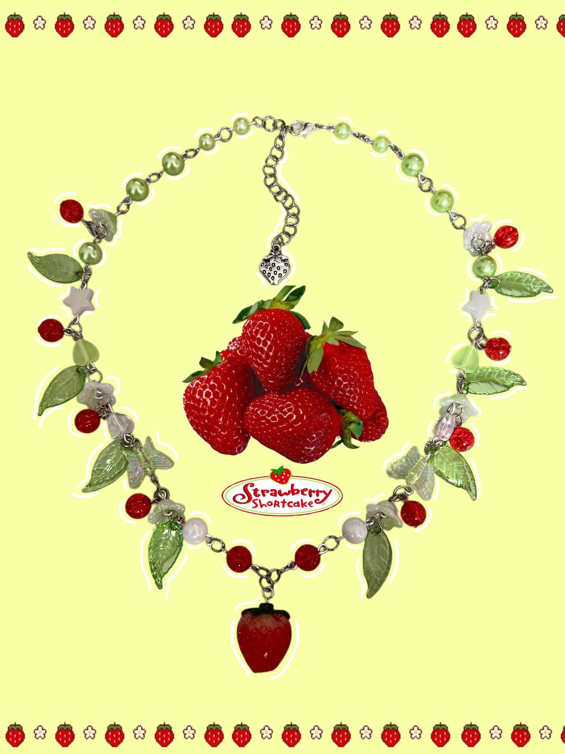 Colier handmade Strawberry Shortcake - bijuterii - coliere - coliere din mărgele - Artynos.ro