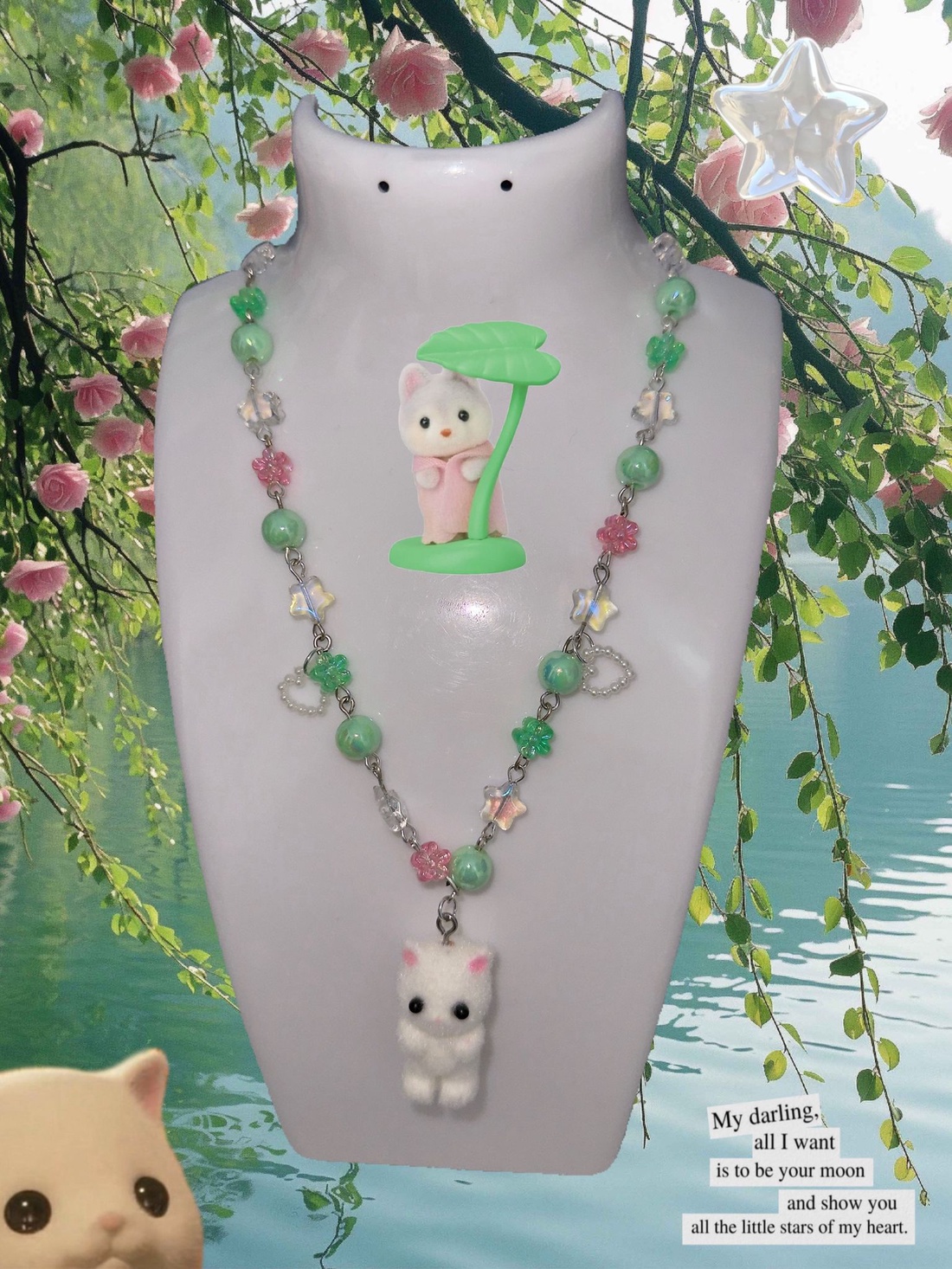 Lantisor handmade Sylvanian Cat - bijuterii - coliere - coliere din mărgele - Artynos.ro