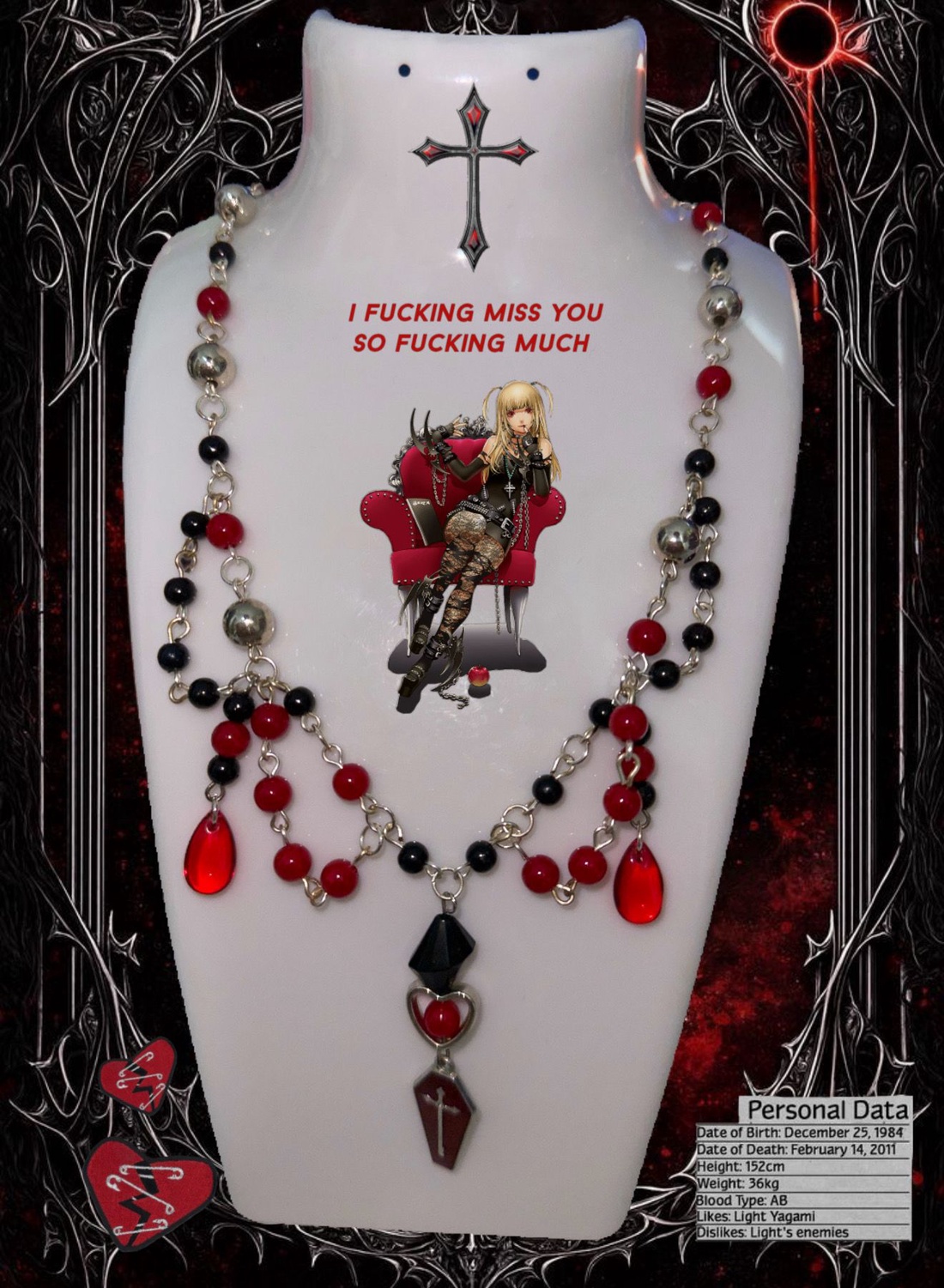 Lantisor handmade Gothic Death Note - Misa Amane - bijuterii - coliere - coliere din mărgele - Artynos.ro