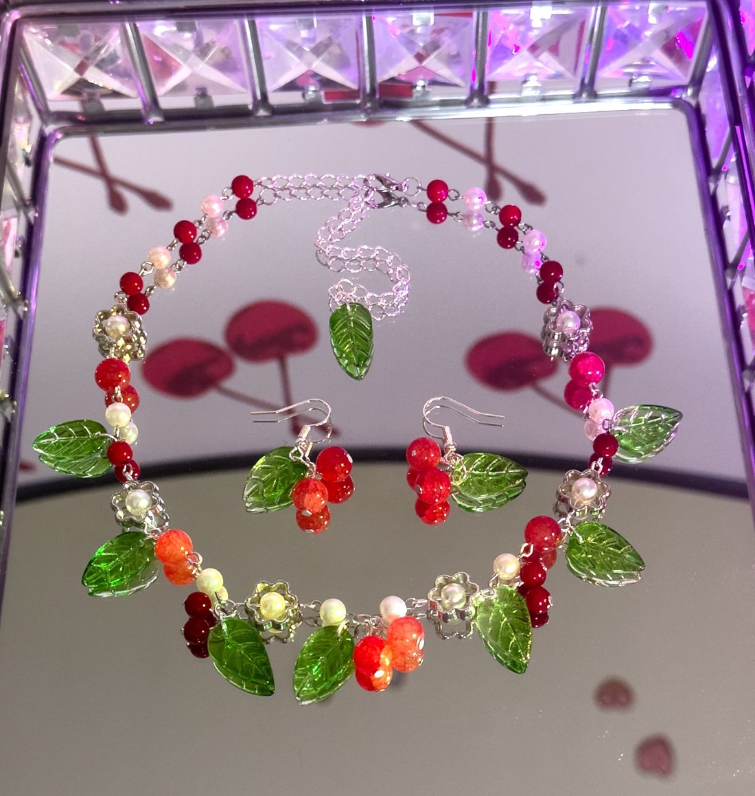 Set Colier si Cercei Handmade Cherry Blossom - bijuterii - seturi de bijuterii - Artynos.ro