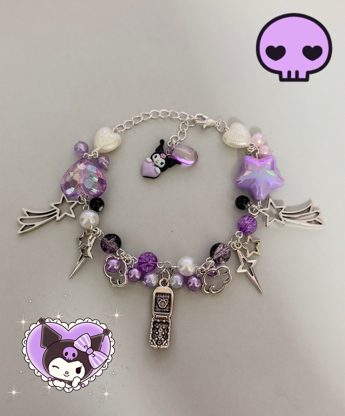 Brățară Handmade Inspirată de Kuromi - bijuterii - brățări - brățări din mărgele - Artynos.ro