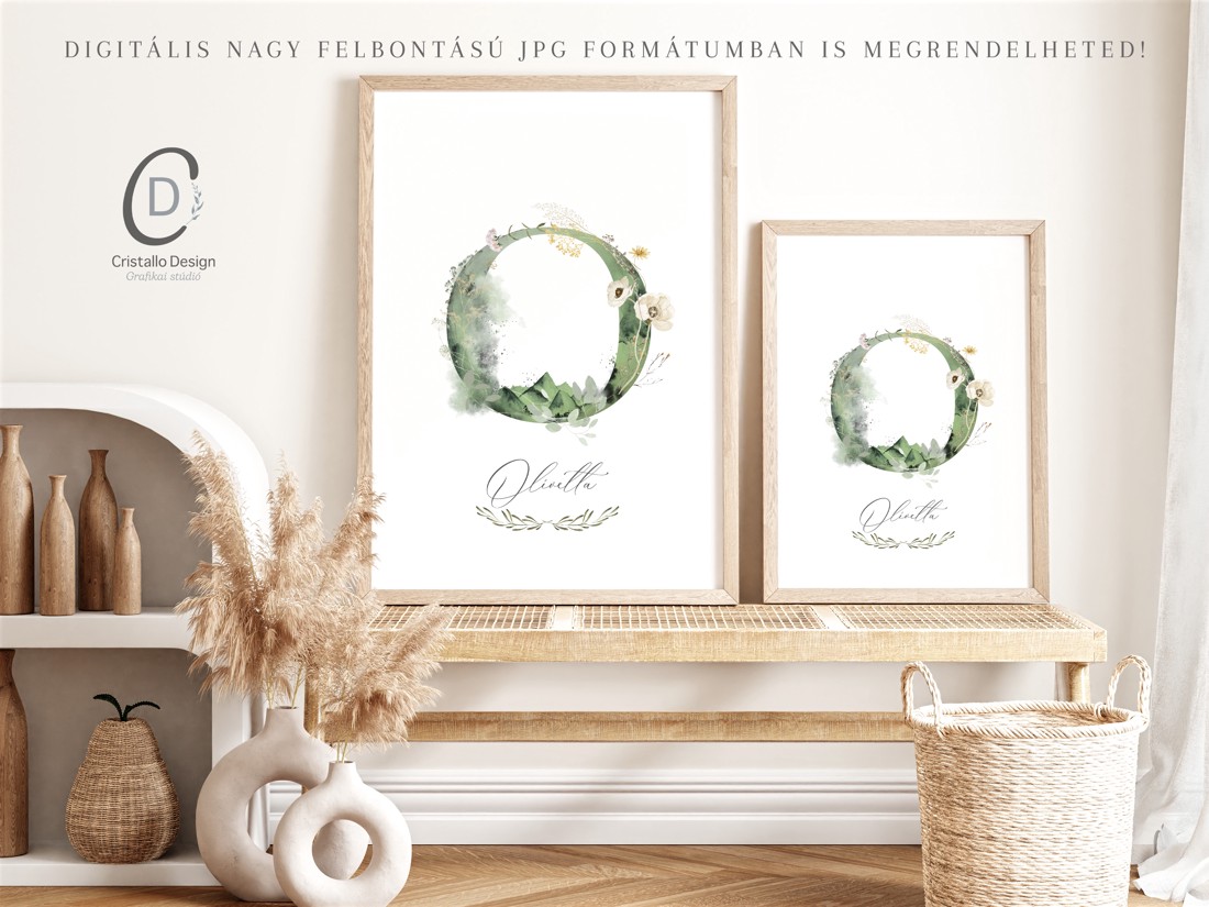 Scrisoare O, monogramă, imagine zi nume, decorare, decor de perete verdeață, personalizat -  - Artynos.ro