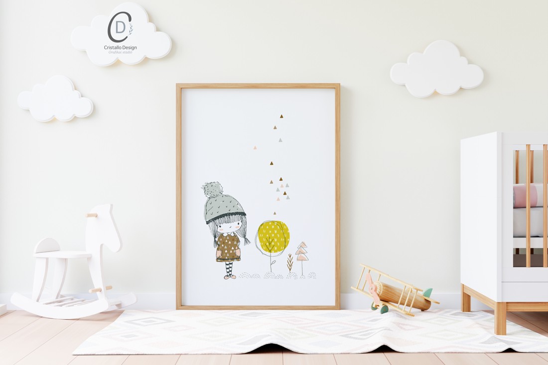Fată cu baloane artă de perete, poster scandinav, cameră pentru copii set de artă de perete 3 piese -  - Artynos.ro