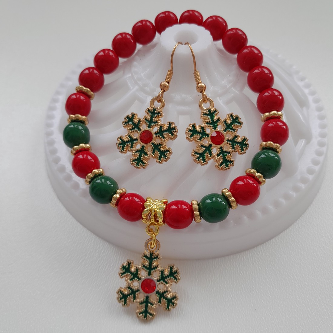 Bijuterii fulg de nea - brățară, cercei -  - Artynos.ro