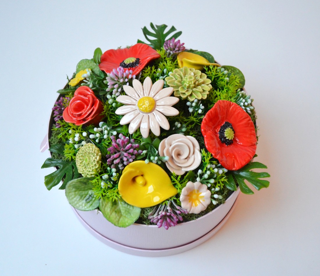 Buchet de flori din ceramică, cutie cu 11 flori - casă & stil de viață - decorațiuni de casă - accesorii florale - cutii cu flori - Artynos.ro