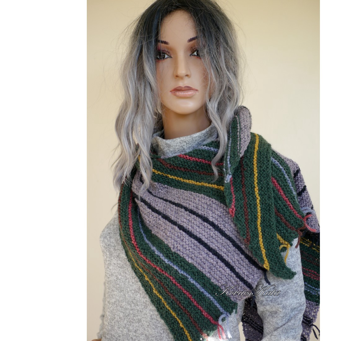 FOREST - șal tricotat manual exclusiv din alpaca, șal - îmbrăcăminte și modă - eșarfe, pălării, fularuri - șaluri - Artynos.ro