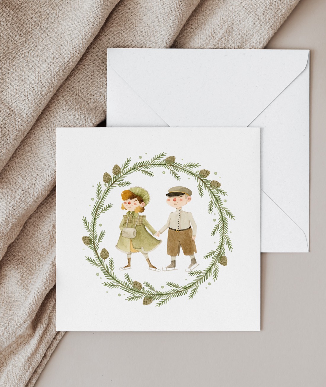 Carte poștală de Crăciun, felicitare pliabilă, etichete cadou, patinatori - - Artynos.ro Carte poștală de Crăciun, felicitare pliabilă, etichete cadou, patinatori - - Artynos.ro
