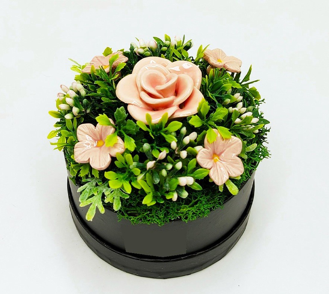 Cutie cu trandafiri, buchet de flori din ceramică, roz, 5 bucăți - casă & stil de viață - decorațiuni de casă - accesorii florale - buchete de flori - Artynos.ro