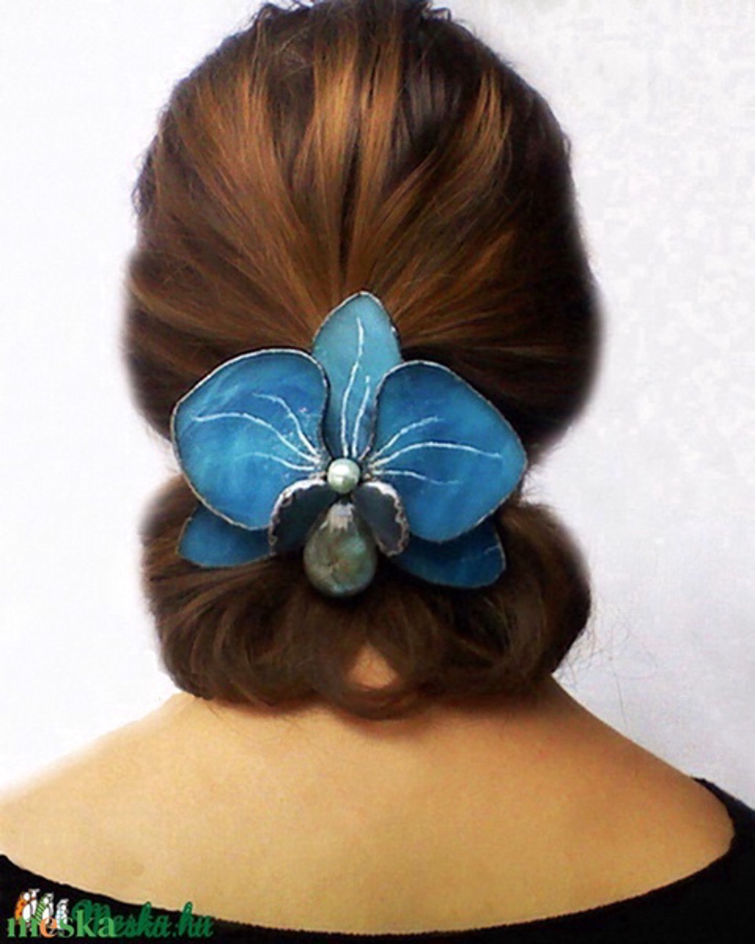 Clemă franceză pentru păr: orhidee albastră - îmbrăcăminte și modă - accesorii păr - clemă de păr și ac de păr - Artynos.ro