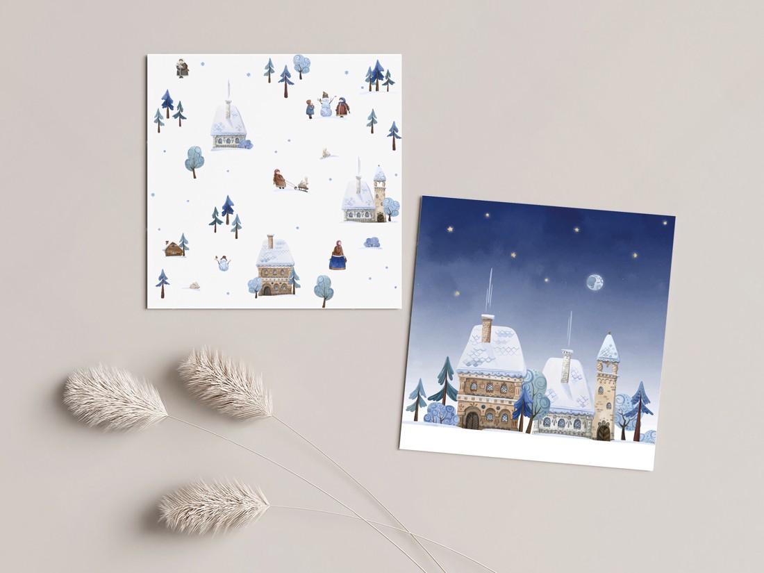 Carte poștală de Crăciun Zima, felicitare pliabilă, set cadou 2 buc - - Artynos.ro Carte poștală de Crăciun Zima, felicitare pliabilă, set cadou 2 buc - - Artynos.ro