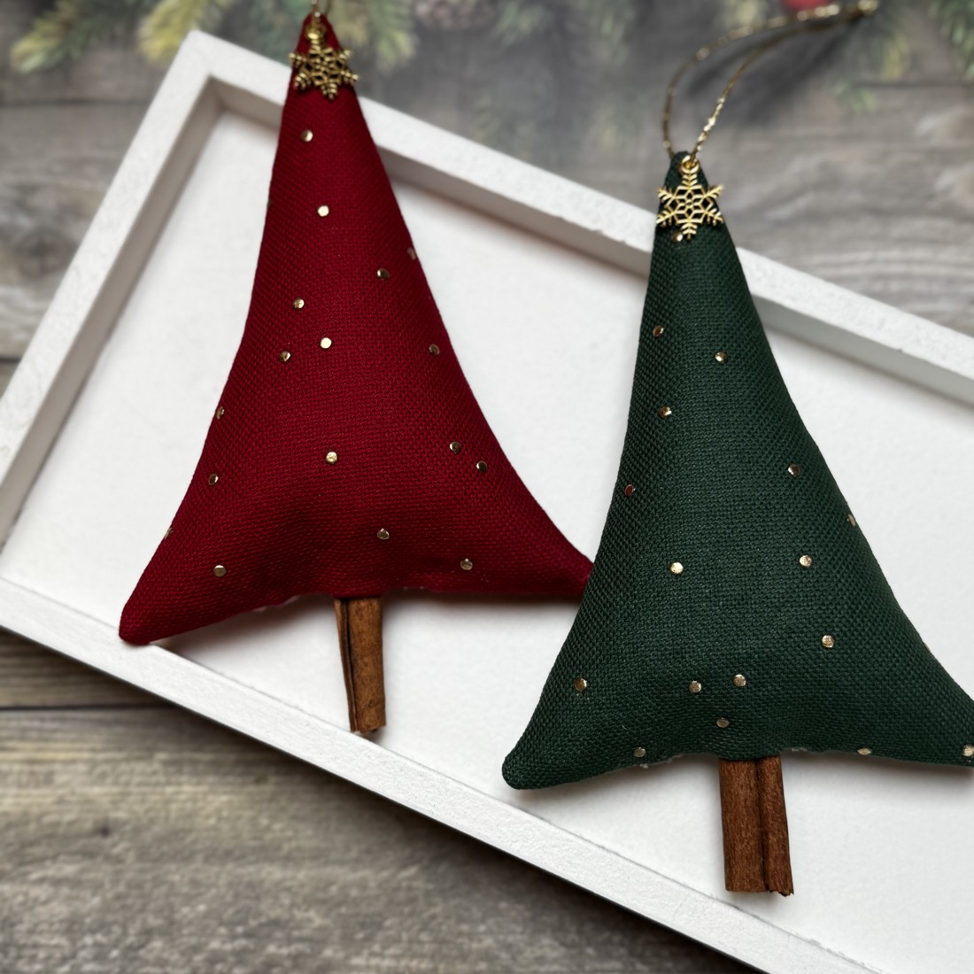 Ornament pom de Crăciun cu bețe de scorțișoară /set de 2/ - crăciun - decorațiuni de crăciun de casă - figurine pentru pomul de crăciun - Artynos.ro