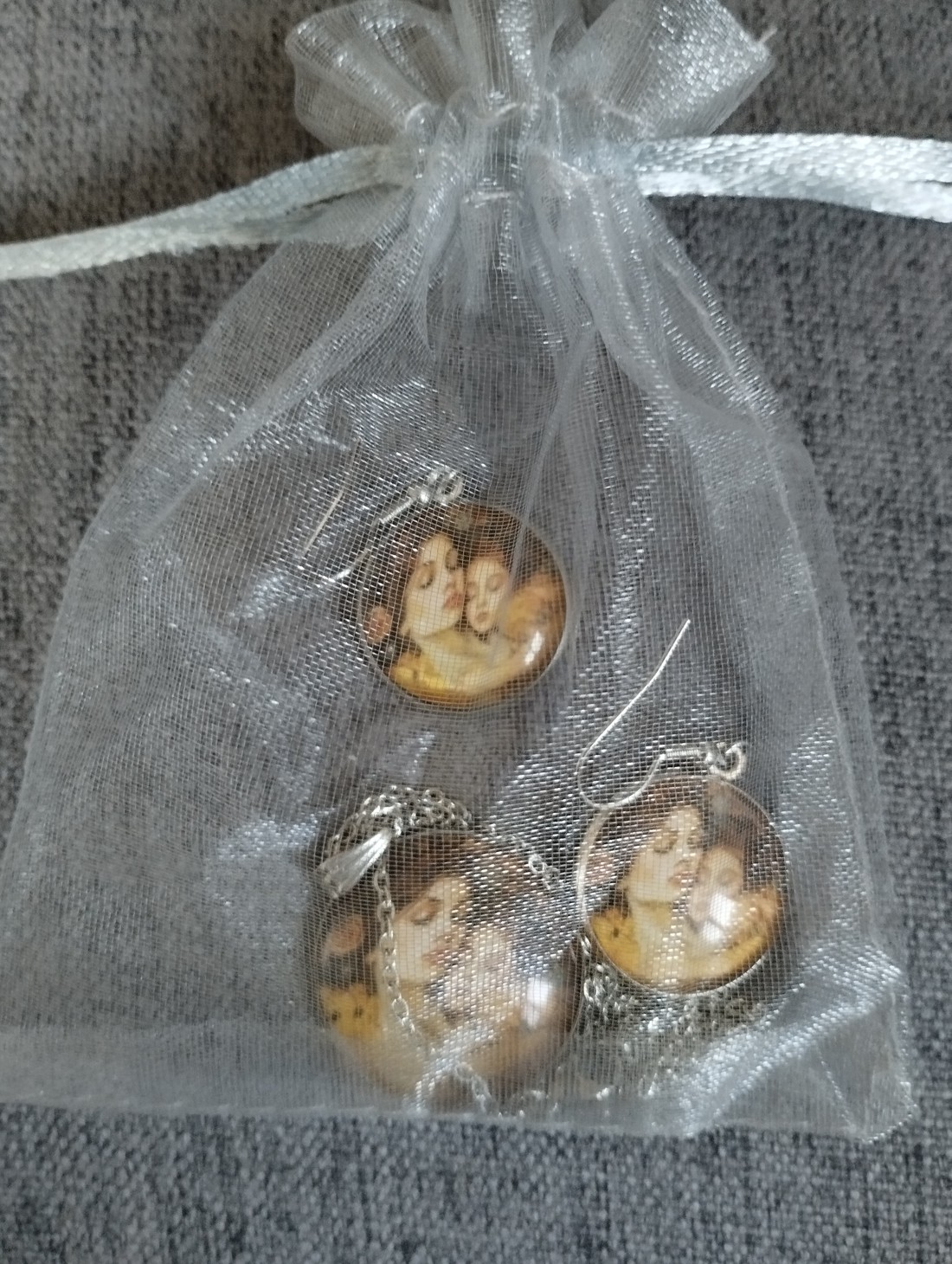 Lentile de sticlă inspirate de Gustav Klimt, set colier și cercei din oțel medical -  - Artynos.ro