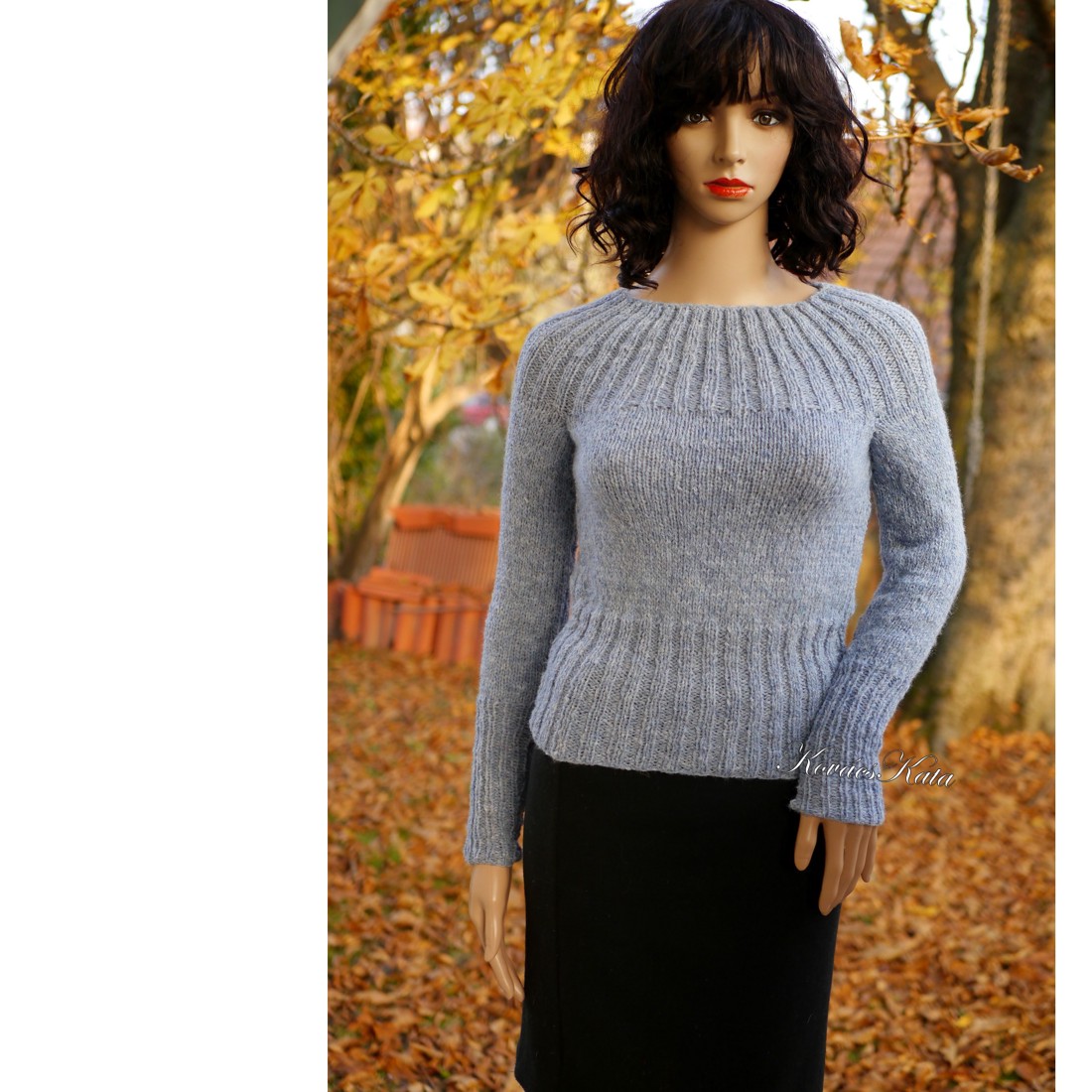 MADONNAALPAKA - pulover exclusiv tricotat manual / albastru SKY - îmbrăcăminte și modă - haine damă - hanorace, cardigane - Artynos.ro