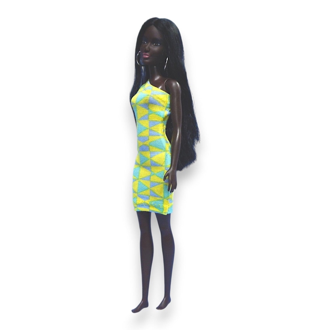 NOU! Rochie cu un singur umăr, cu model triunghiular, albastră � pentru păpuși de tip Barbie (a016sh) -  - Artynos.ro
