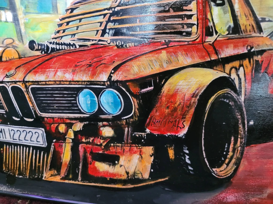 Pictură pe placaj de lemn, tematică auto - arte vizuale și accesorii  - picturi - picturi în tehnică mixtă - Artynos.ro