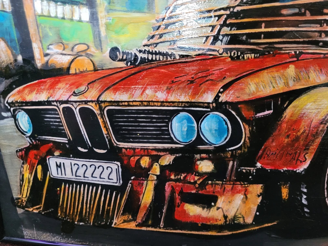 Pictură pe placaj de lemn, tematică auto - arte vizuale și accesorii  - picturi - picturi în tehnică mixtă - Artynos.ro