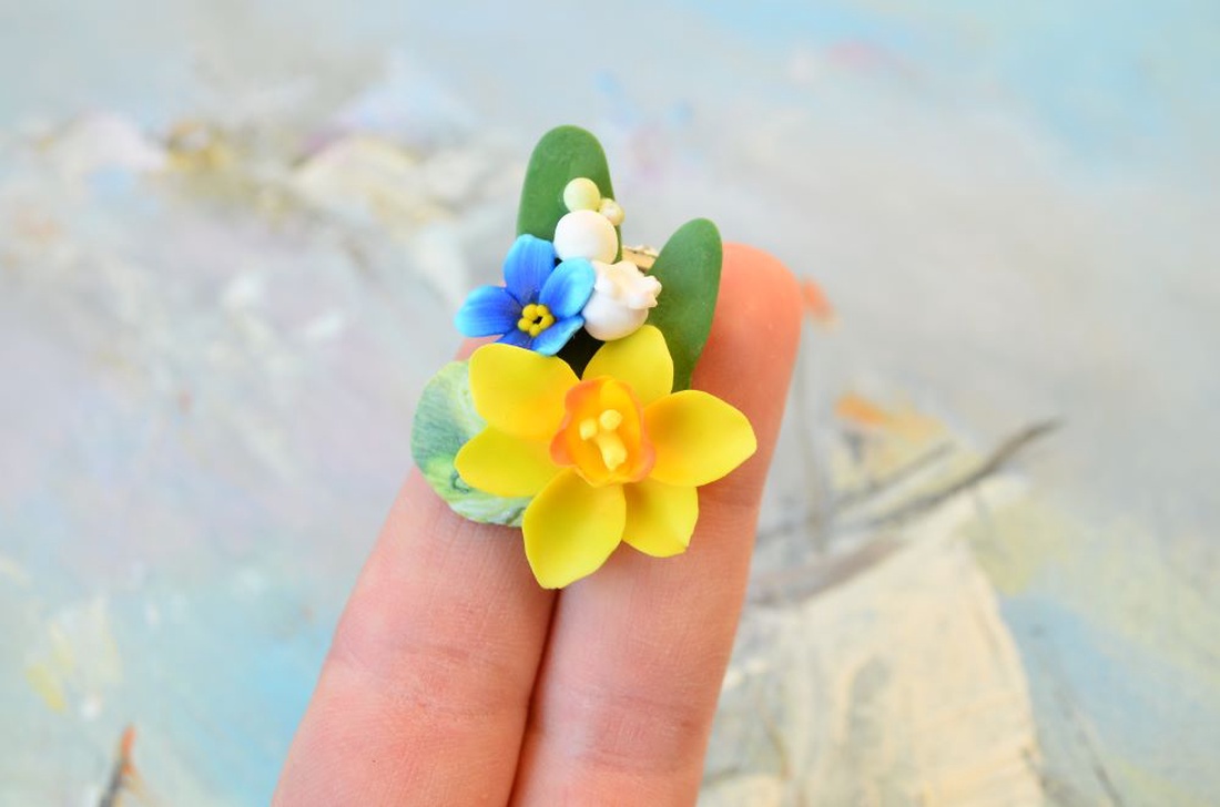 Narcisa, nu ma uita si lacramioare - Brosa Martisor - bijuterii - broșe - Artynos.ro