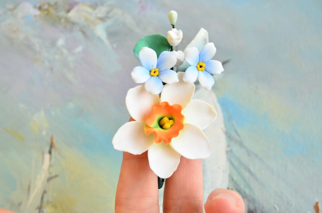 Narcisa si nu ma uita- Brosa buchet - bijuterii - broșe - Artynos.ro