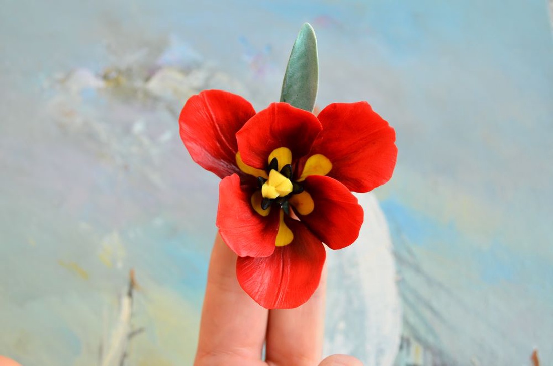 Laleaua rosie- Brosa mare - bijuterii - broșe - Artynos.ro