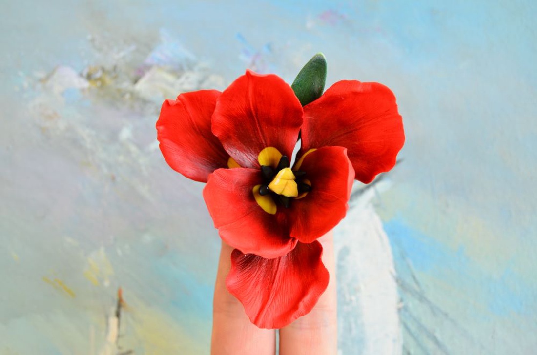 Laleaua rosie- Brosa supradimensionata - bijuterii - broșe - Artynos.ro