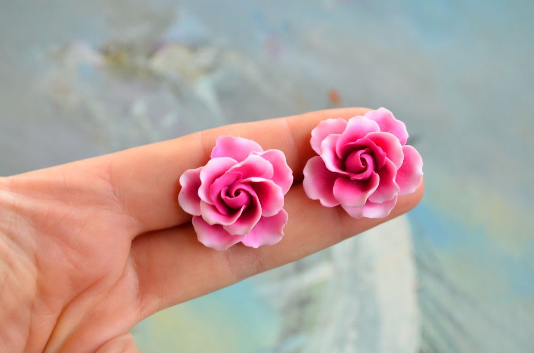 Trandafir roz fuxia- Cercei surub - bijuterii - cercei - cercei din argint - Artynos.ro