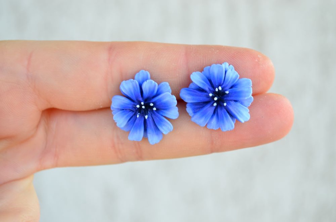 Cicoare albastra- Cercei medii surub - bijuterii - cercei - cercei din argint - Artynos.ro