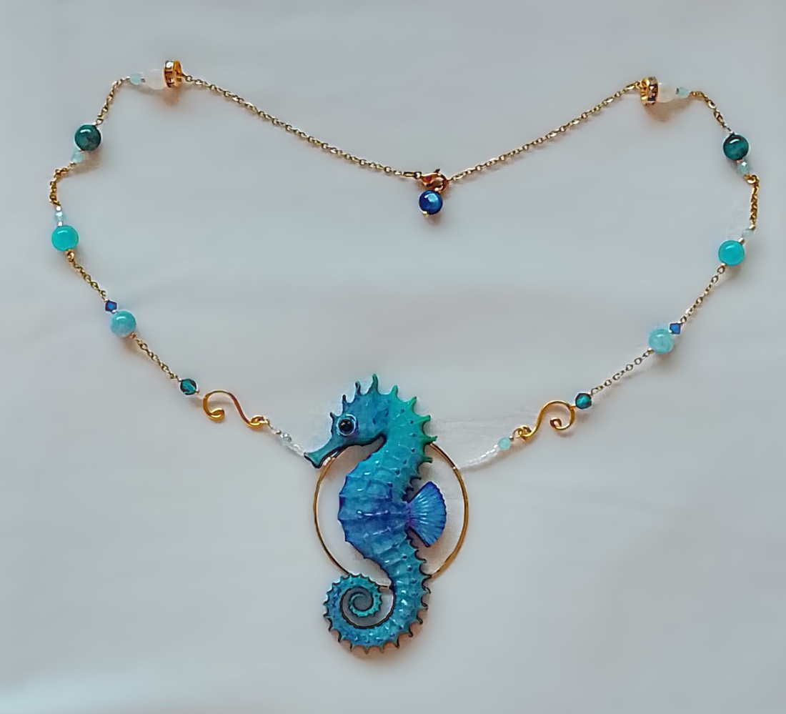 Colier calut de mare bleu si pietre semipretioase - bijuterii - coliere - coliere din pietre semiprețioase - Artynos.ro