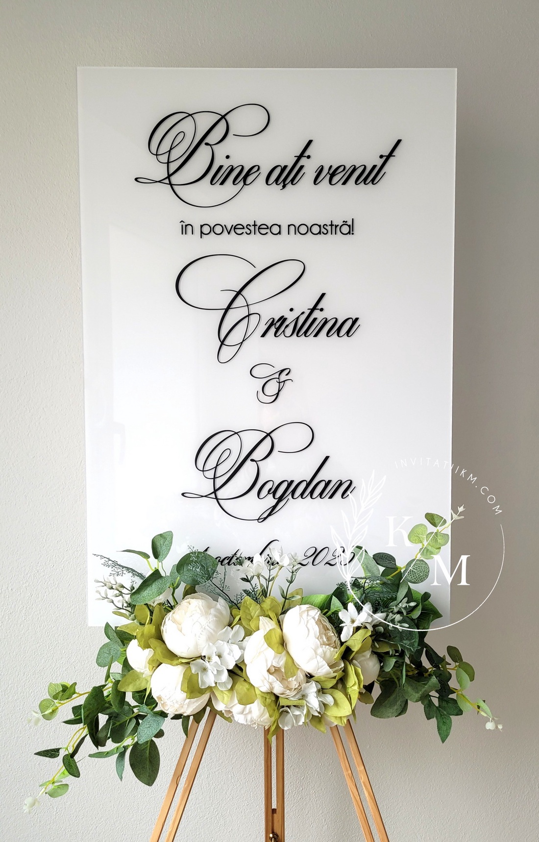 Panou intampinare nunta din plexiglas alb si negru - accesorii nuntă - materiale decor pentru nuntă - tablouri și indicatoare nuntă - Artynos.ro