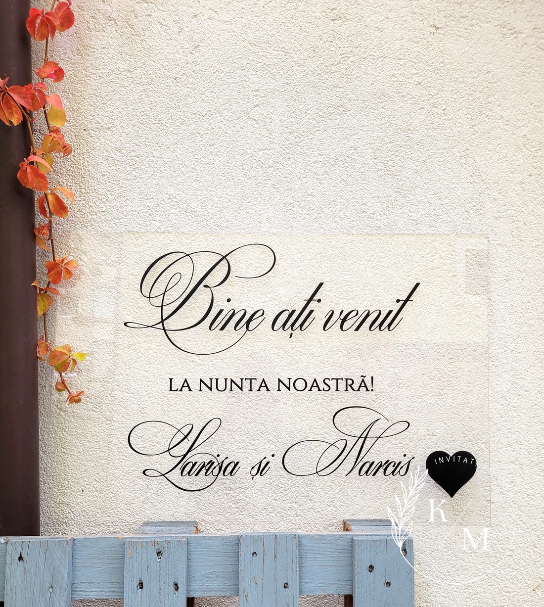 Panou intampinare nunta din plexiglas transparent cu inimioara - accesorii nuntă - materiale decor pentru nuntă - tablouri și indicatoare nuntă - Artynos.ro