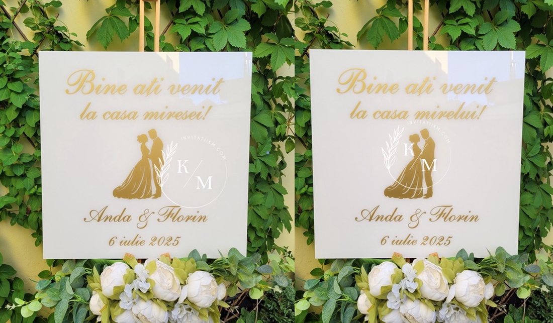 Set Placute Bine ati Venit la Casa Miresei/Mirelui/Nasilor - accesorii nuntă - materiale decor pentru nuntă - tablouri și indicatoare nuntă - Artynos.ro