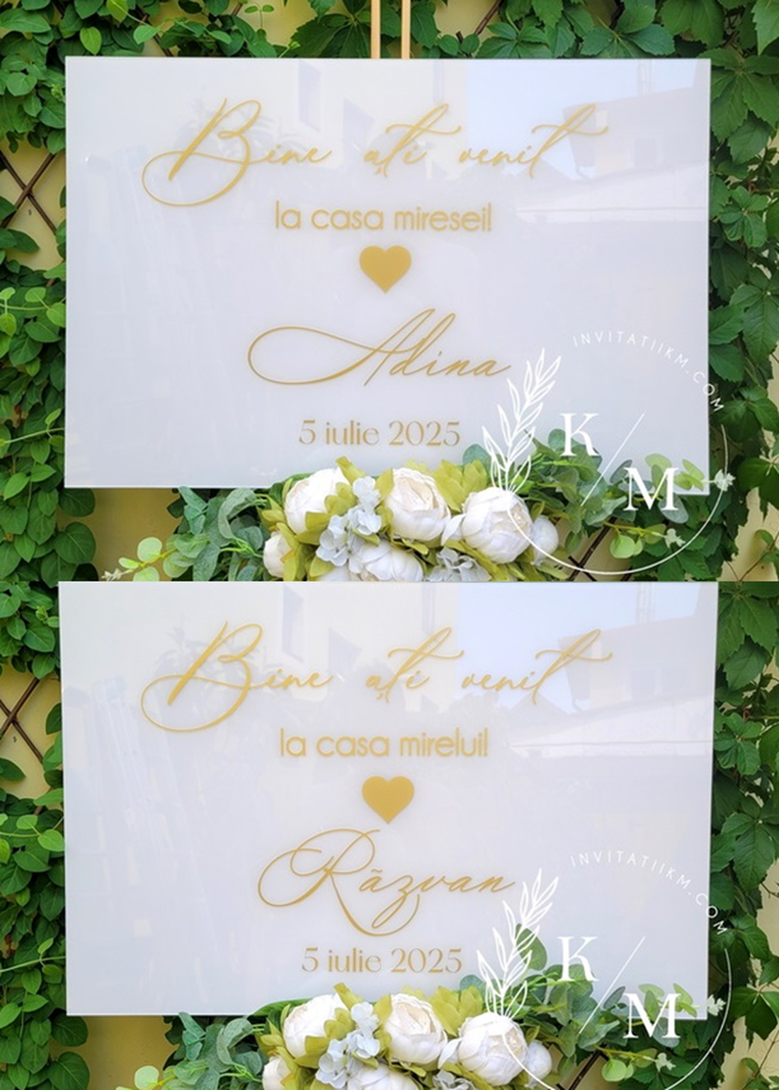 Set Placute Bine ati Venit la Casa Miresei/Mirelui/Nasilor - accesorii nuntă - materiale decor pentru nuntă - tablouri și indicatoare nuntă - Artynos.ro