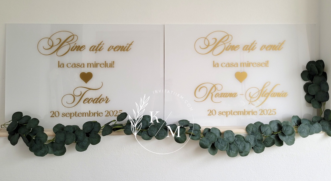 Set Placute Bine ati Venit la Casa Miresei/Mirelui/Nasilor - accesorii nuntă - materiale decor pentru nuntă - tablouri și indicatoare nuntă - Artynos.ro