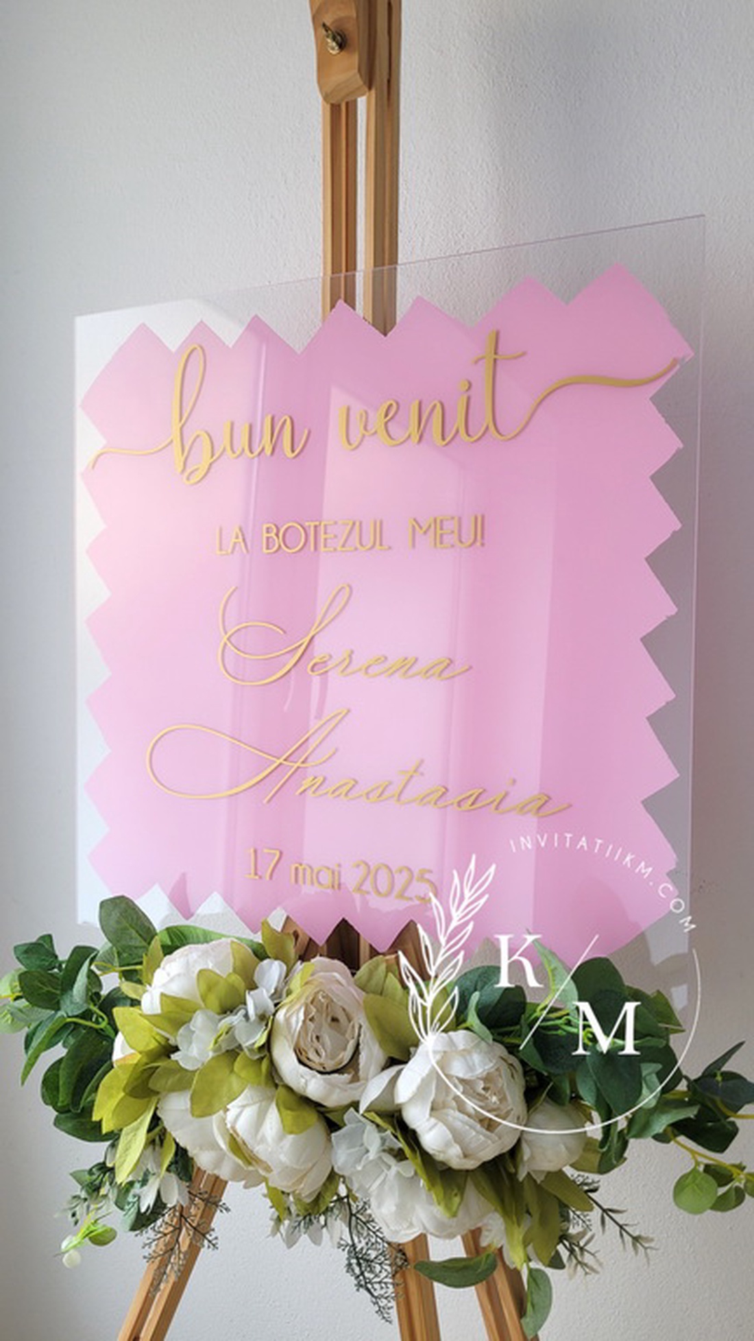 Panou intampinare botez din plexiglas roz - accesorii nuntă - materiale decor pentru nuntă - tablouri și indicatoare nuntă - Artynos.ro