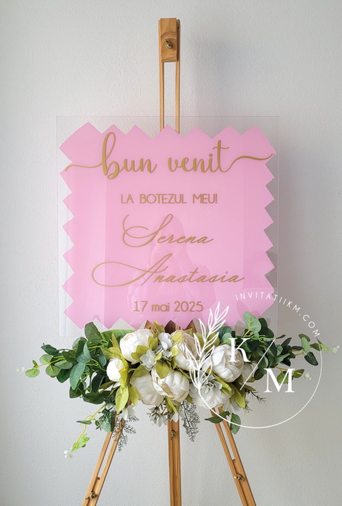 Panou intampinare botez din plexiglas roz - accesorii nuntă - materiale decor pentru nuntă - tablouri și indicatoare nuntă - Artynos.ro