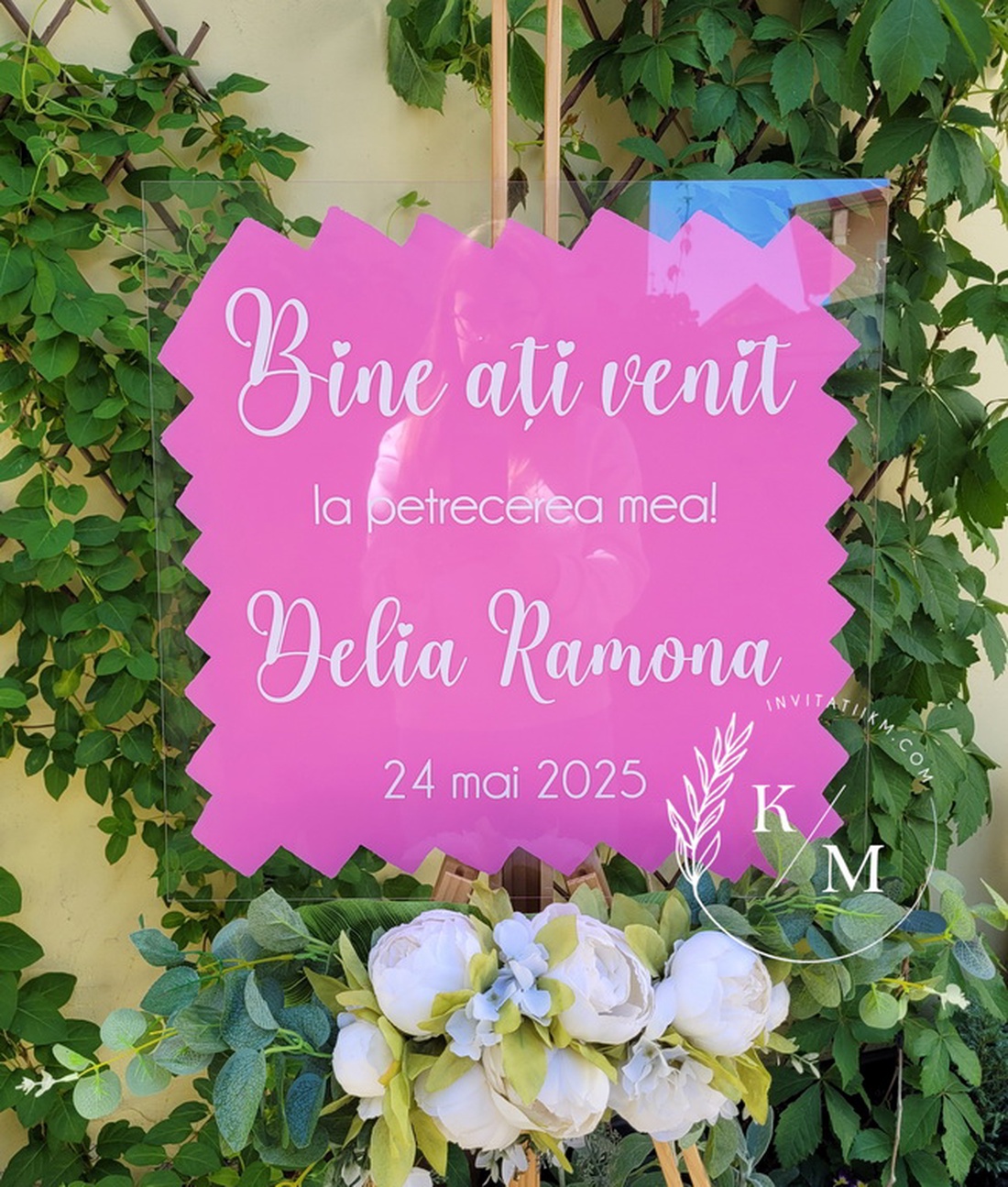 Panou intampinare botez din plexiglas roz - accesorii nuntă - materiale decor pentru nuntă - tablouri și indicatoare nuntă - Artynos.ro