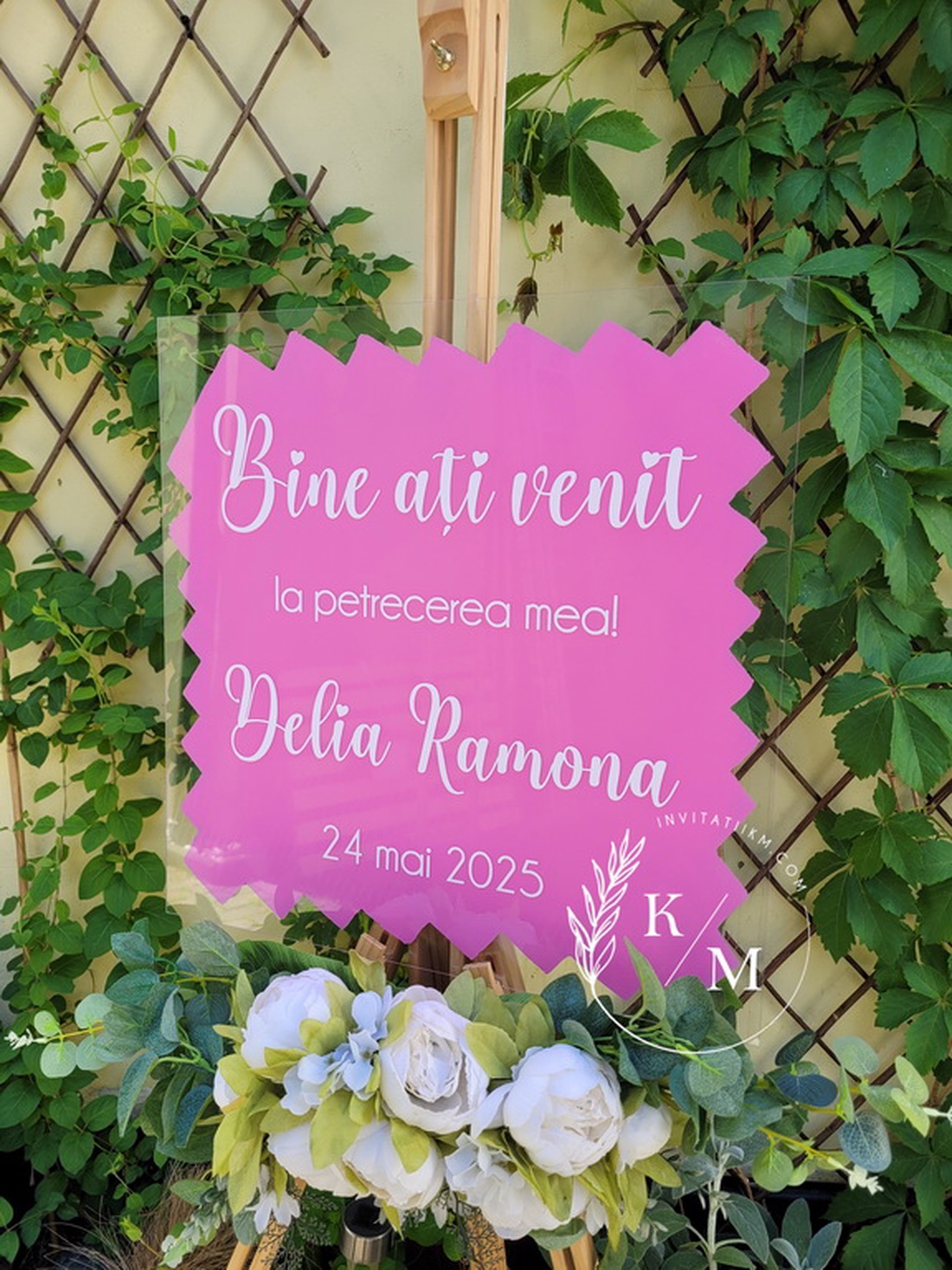 Panou intampinare botez din plexiglas roz - accesorii nuntă - materiale decor pentru nuntă - tablouri și indicatoare nuntă - Artynos.ro