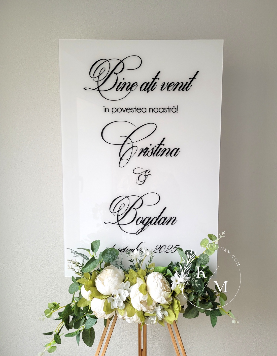 Panou intampinare nunta din plexiglas alb si negru - accesorii nuntă - materiale decor pentru nuntă - tablouri și indicatoare nuntă - Artynos.ro
