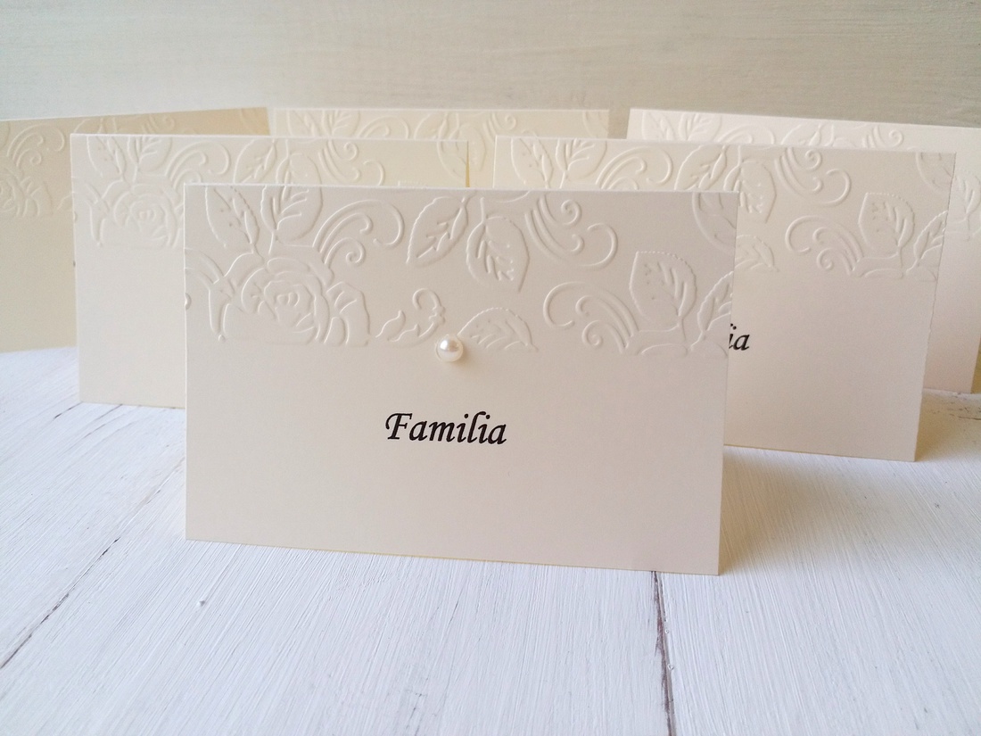 Set 30 Carduri asezare/place card-uri nunta embosate si perle - accesorii nuntă - invitații și felicitări de nuntă - invitații nuntă - Artynos.ro