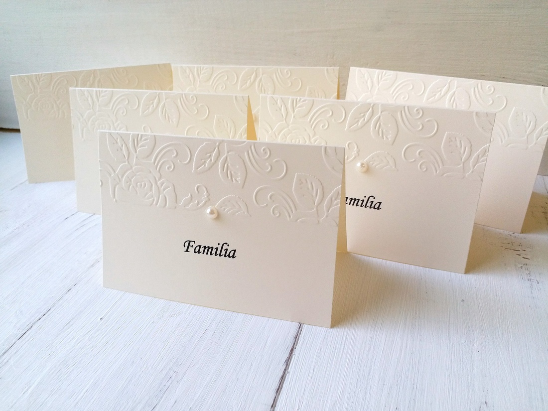Set 30 Carduri asezare/place card-uri nunta embosate si perle - accesorii nuntă - invitații și felicitări de nuntă - invitații nuntă - Artynos.ro