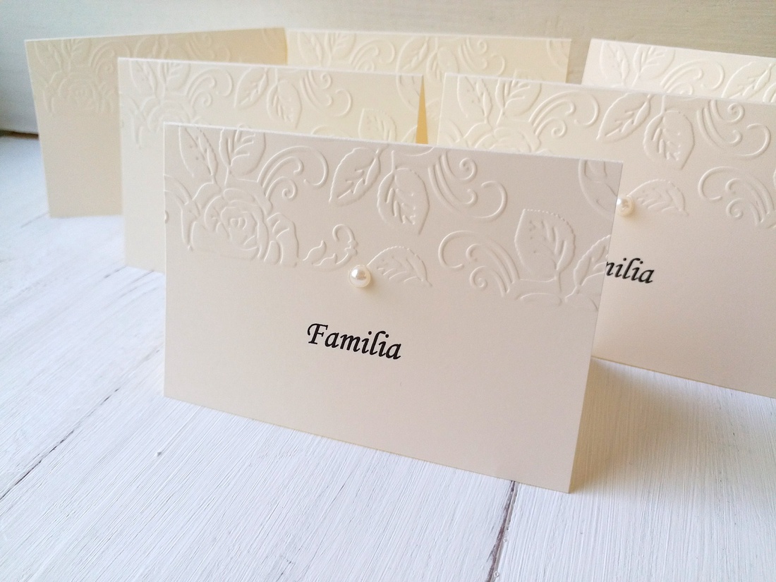 Set 30 Carduri asezare/place card-uri nunta embosate si perle - accesorii nuntă - invitații și felicitări de nuntă - invitații nuntă - Artynos.ro