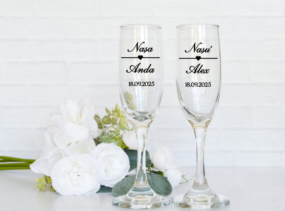 Set 2 stickere personalizate pentru pahare nunta, cu inimioare - accesorii nuntă - materiale decor pentru nuntă - decorațiuni nuntă - Artynos.ro