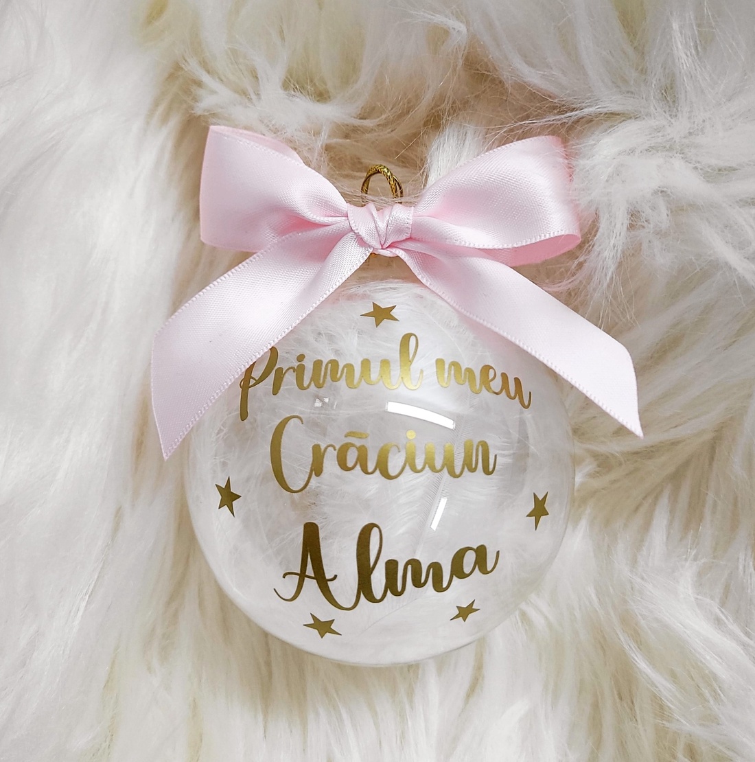 Glob de Crăciun personalizat Primul meu Craciun, umplut cu puf alb - crăciun - decorațiuni de crăciun de casă - globuri de crăciun - Artynos.ro