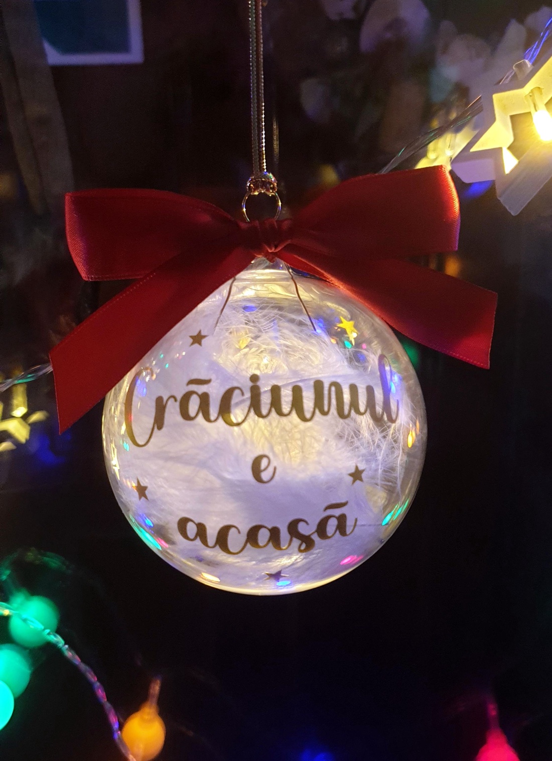 Globuri de Crăciun Craciunul e acasa, umplute cu puf alb - crăciun - decorațiuni de crăciun de casă - globuri de crăciun - Artynos.ro